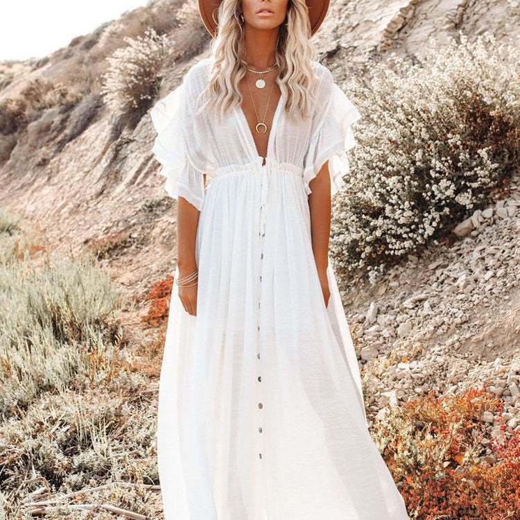 White Knitted Beach Cover up dress Tunic Long Pareos Bikinis Cover ups Swim Cover up Robe Plage Beachwear LXF20097W1