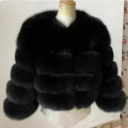 Women's Fashion faux fur coat super hot Autumn Winter women short Faux fox fur fluffy jacket high quality 5xl Ladies furry coats One Size