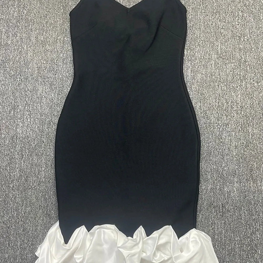 2024 Sexy Women'S Patchwork Draped Design Bandage Dress Spaghetti Strap Sleeveless Bodycon Backless Midi Dress Party Vestidos