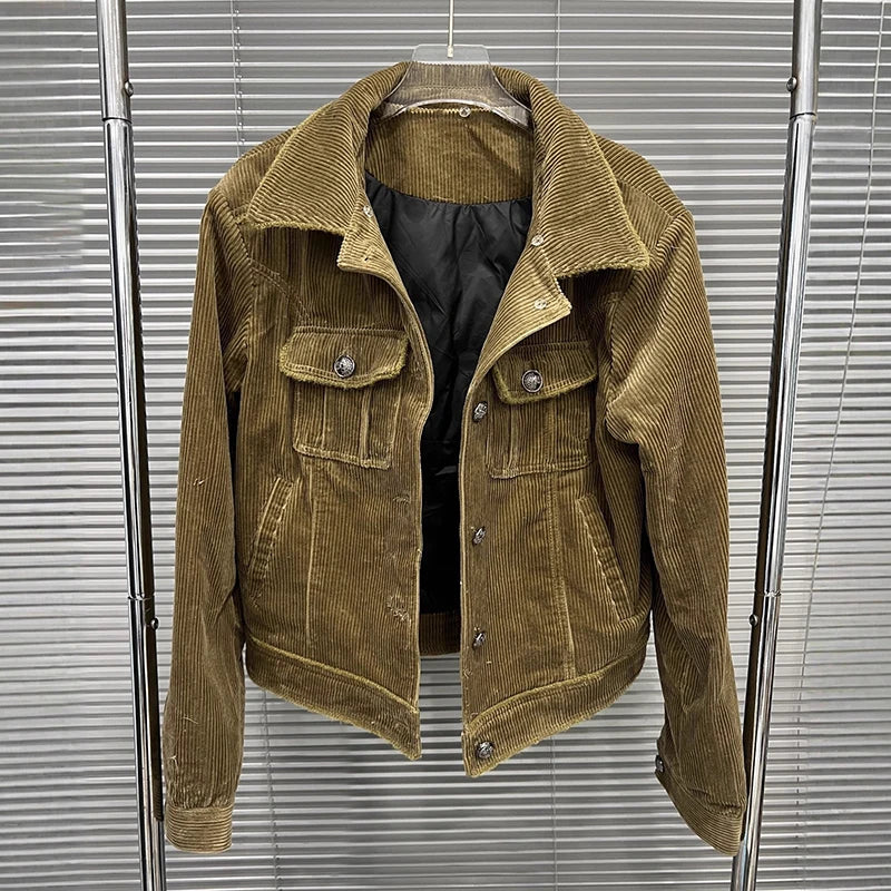 Autumn Winter New Corduroy Detachable Fur Collar Coat For Women Quilted Loose Warm Jacket Female 11A07907