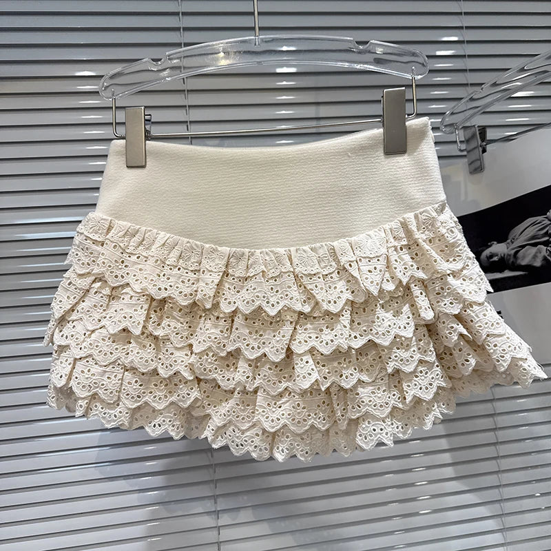 Winter New Sweet Multi-layer Skirt Thickened Wool Short Skirt For Women Solid Color Cake Mini Skirts Female 11A07923