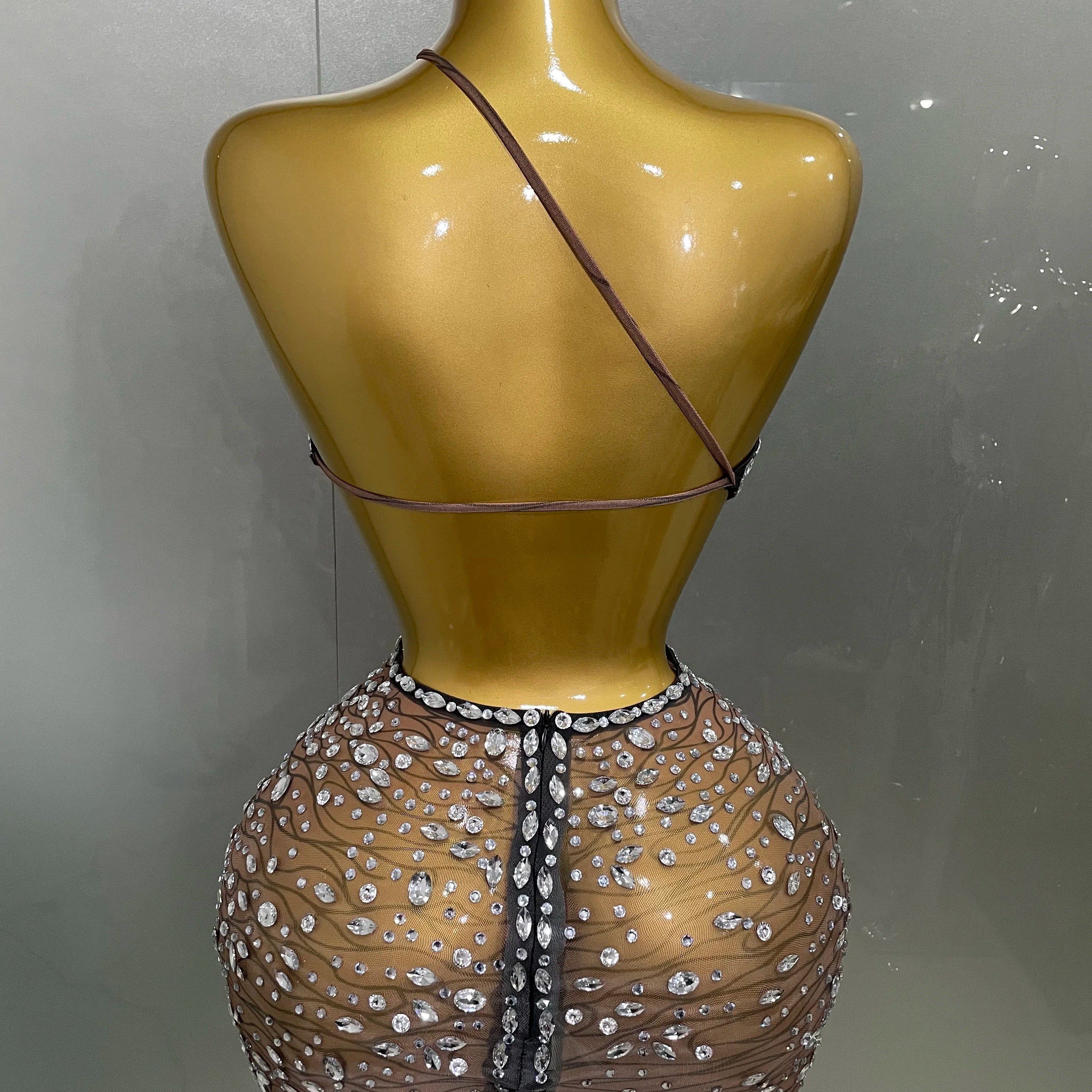 2025 New Sexy Shiny Diamond Hollow Out Backless Short Dress Women Evening Celebrate Prom Birthday Party Nightclub Stage Costume
