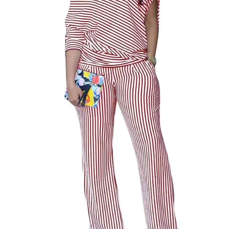 VONDA Plus Size Women Matching Sets 2025 Elegant Off Shoulder Pant Sets Printed Striped Trousers Suits Tops and Wide Leg Pants