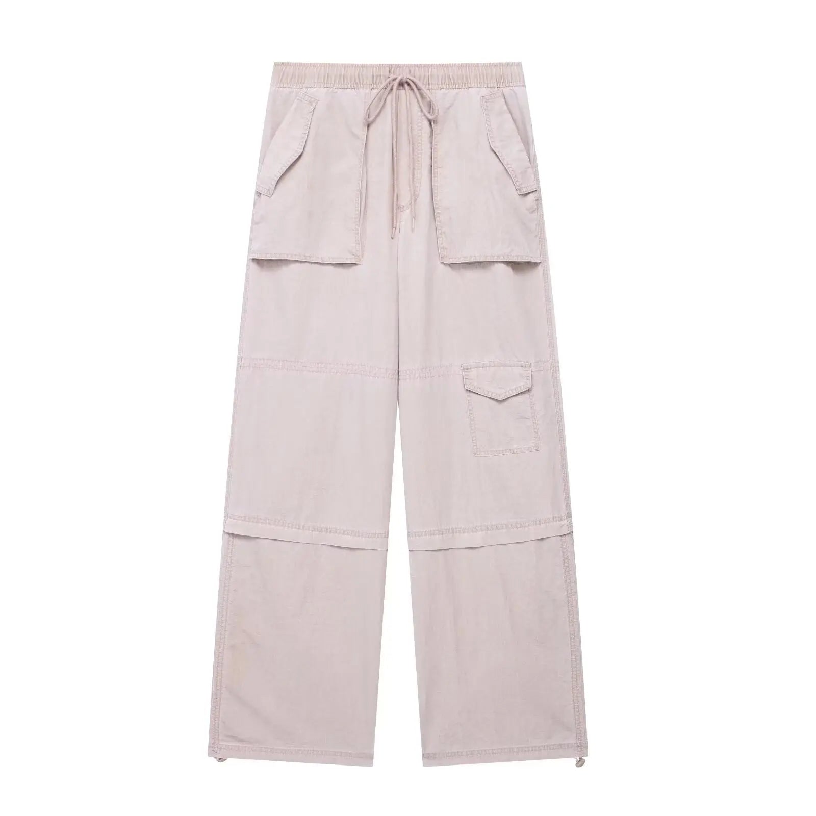 spring new women's purple multi-pocket workwear style lace-up trousers to show your style Lavender