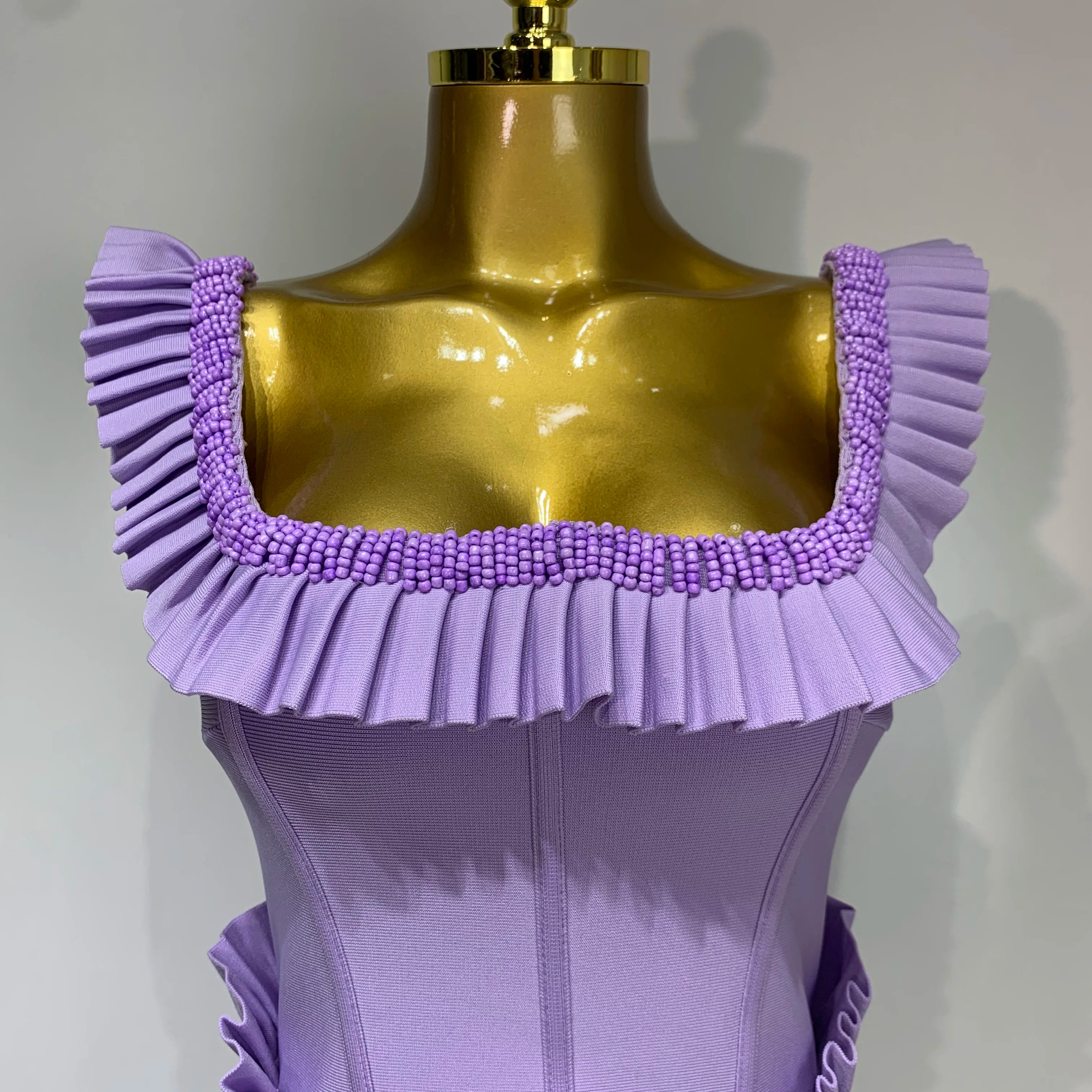 Women Sexy Square Collar Ruffles Beading Long Bodycon Bandage Dress 2025 Celebrity Elegant Evening Club Party Birthday Dress