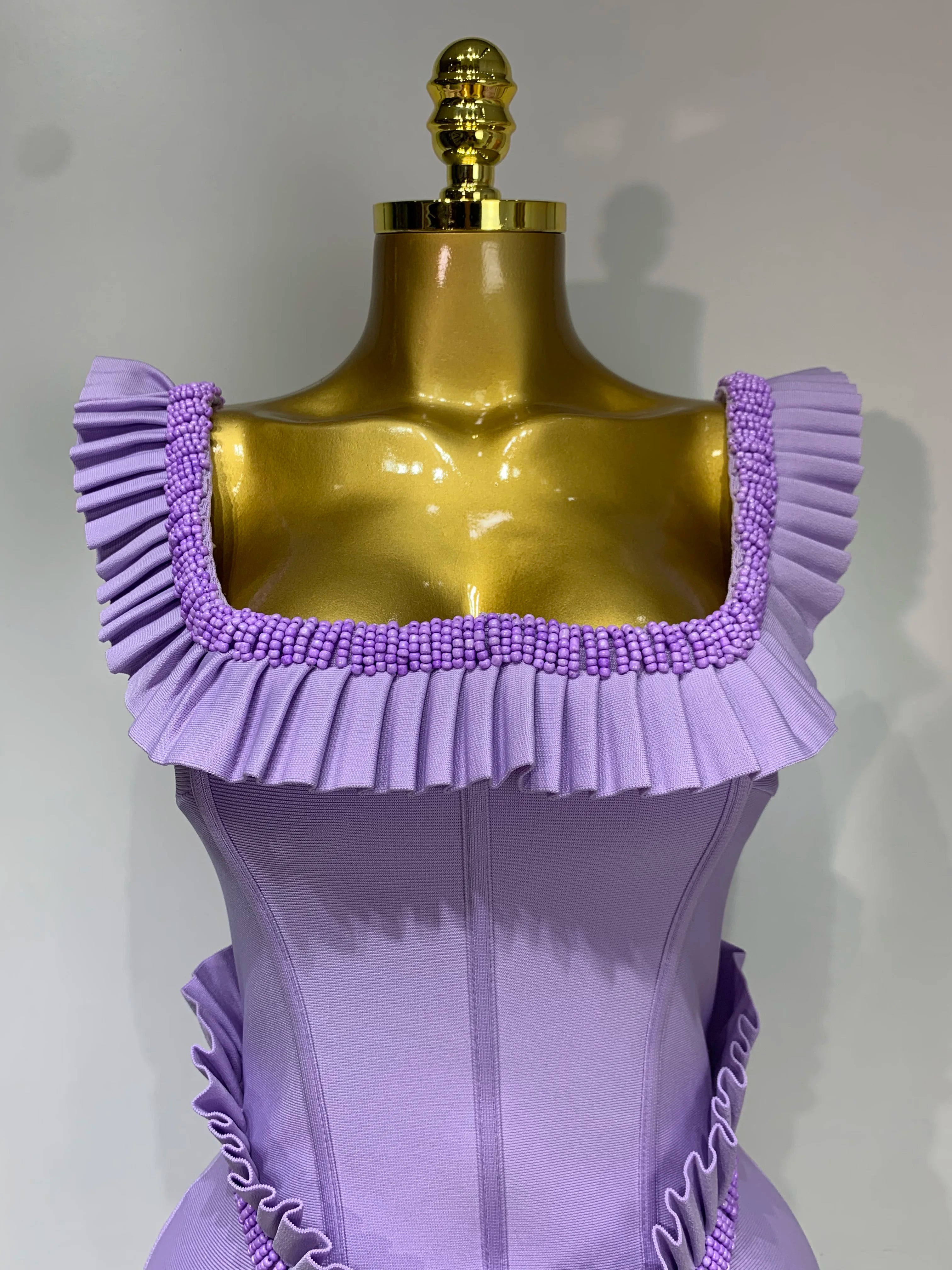 Women Sexy Square Collar Ruffles Beading Long Bodycon Bandage Dress 2025 Celebrity Elegant Evening Club Party Birthday Dress