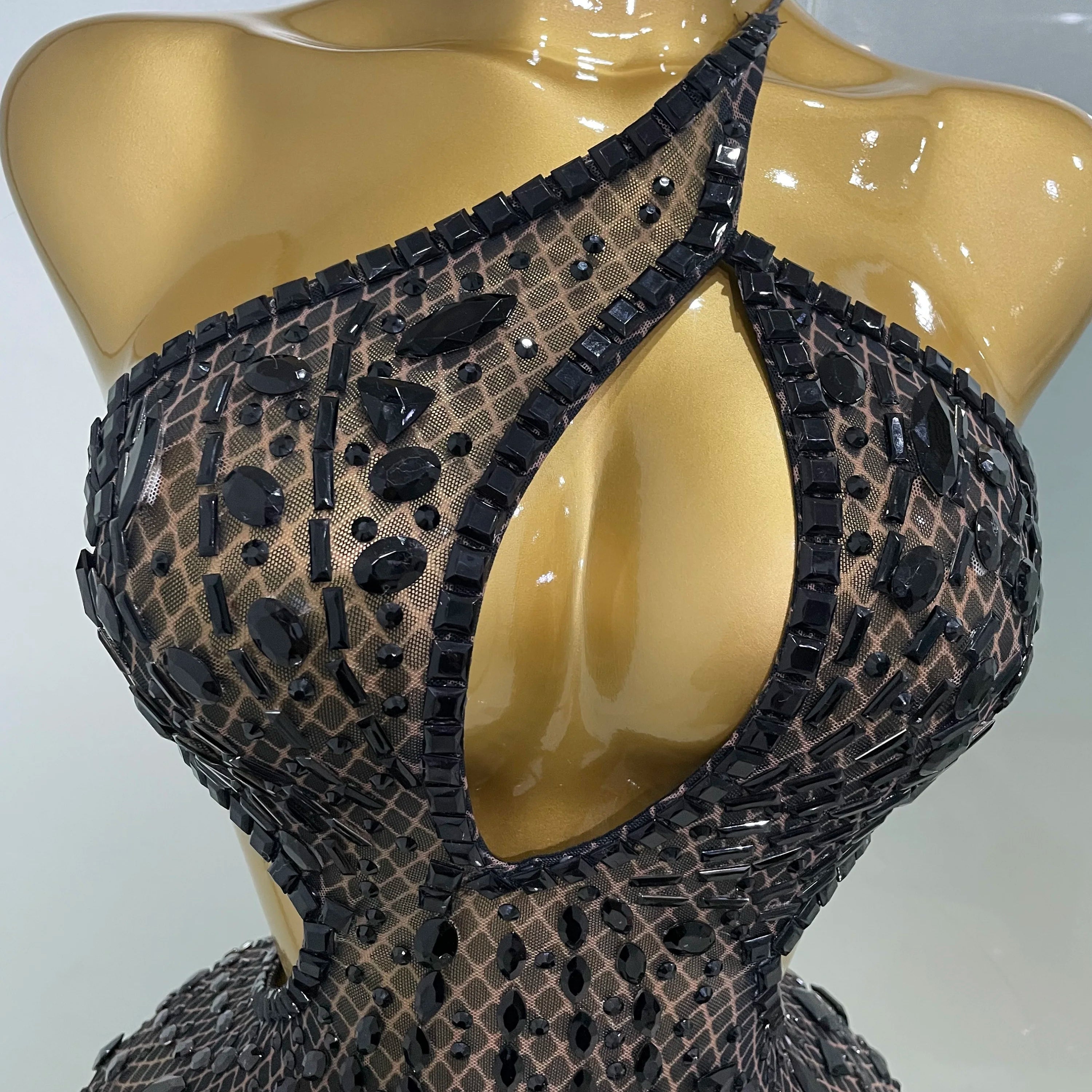 2025 Luxury Sexy Backless Hollow Out Sparkle Diamond Evening Prom Women Birthday Celebrate Stage Nightclub Outfit