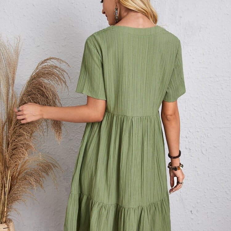 Summer Knee Length Dresses for Women 2024 New-In One-Piece Loose Casual Short Sleeve Dress Vintage Chic Maxi Midi Dress Outfits