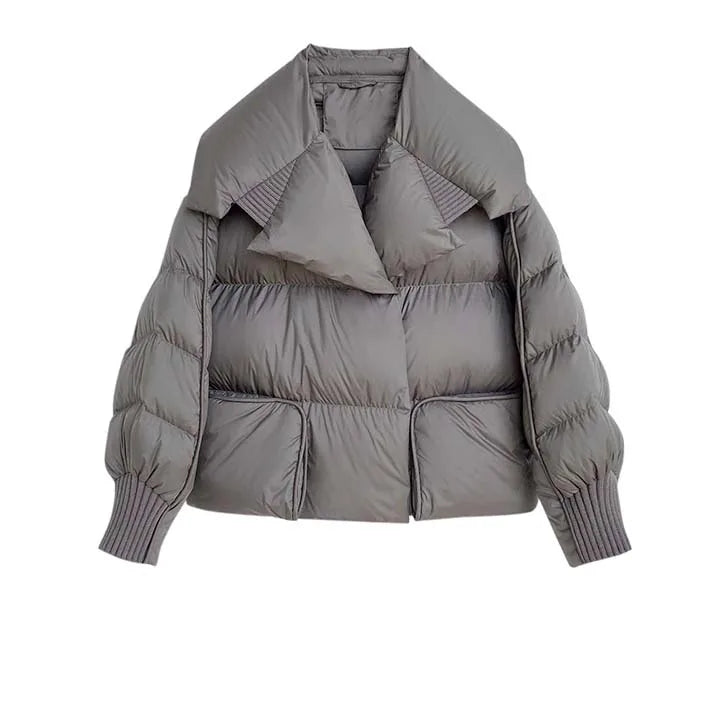 Luxury Design pockets zipper cropped down jacket for women Winter Warm Knit patchwork puffer coat Oversize INKEO DJ054 GRAY