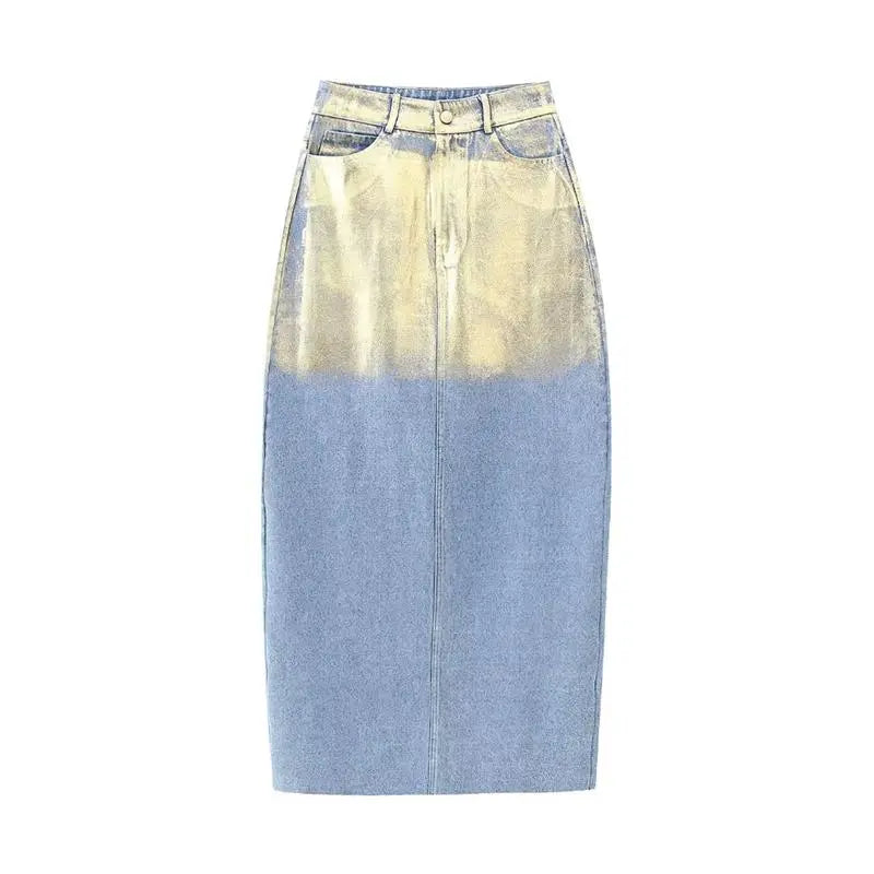 TRAF Women Autumn Winter Denim Suit 2024 Female Lapel Coat Jacket+A-Line Mid-Length Skirt Elegant Two-Piece Set Skirt