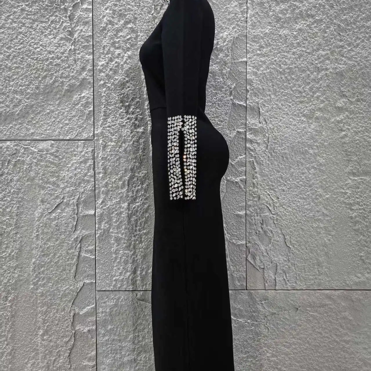 Women Long Sleeve Sexy Shinning Crystal Bodycon Long Bandage Dress Evening Party Celebrate Red Carpet Fashion Outfit Wholesale