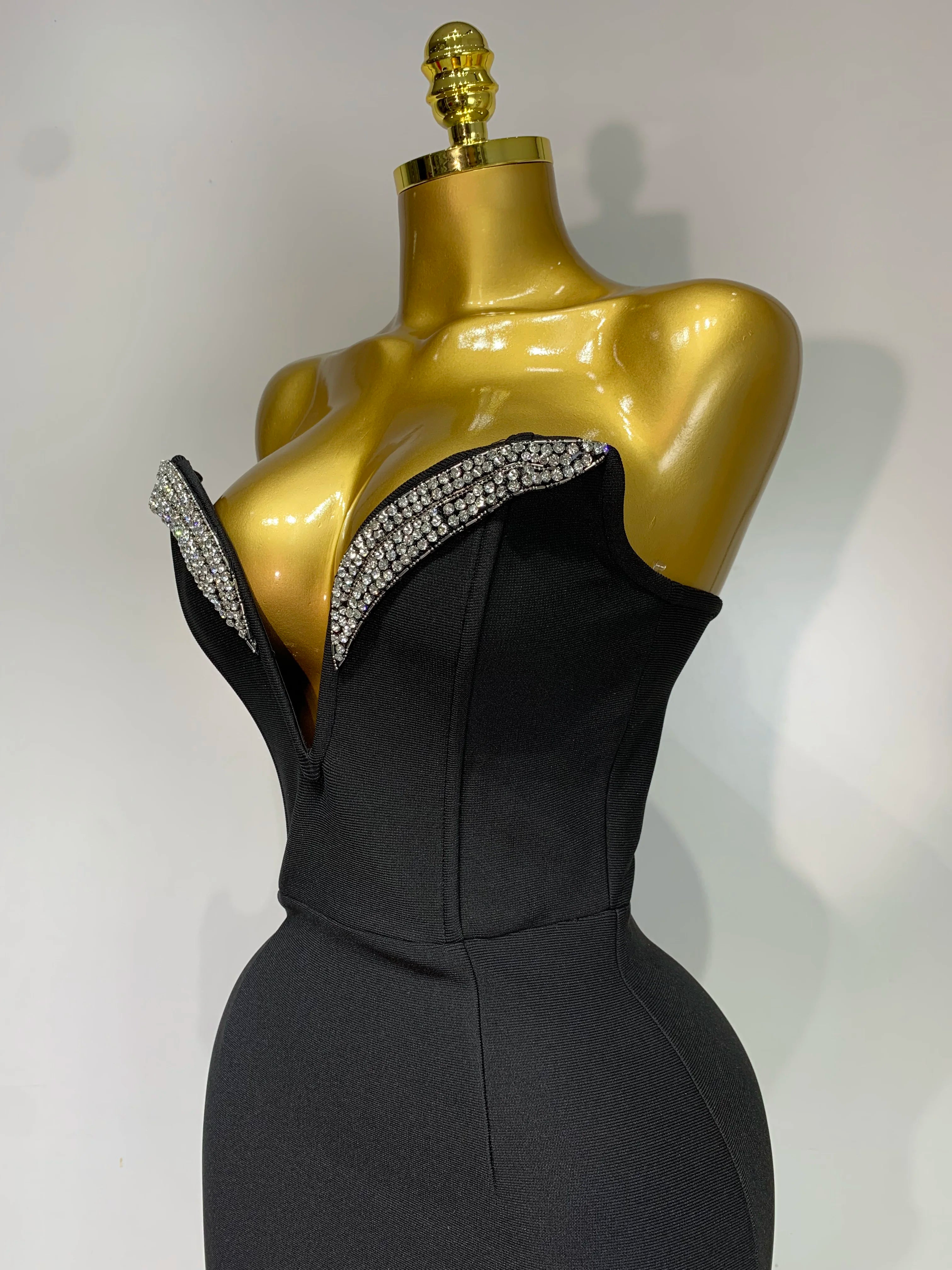 Women Sexy Strapless Sparkly Rhinestones Bodycon Bandage Long Dress Fashion Celebrate Evening Party Luxury Birthday Dresses