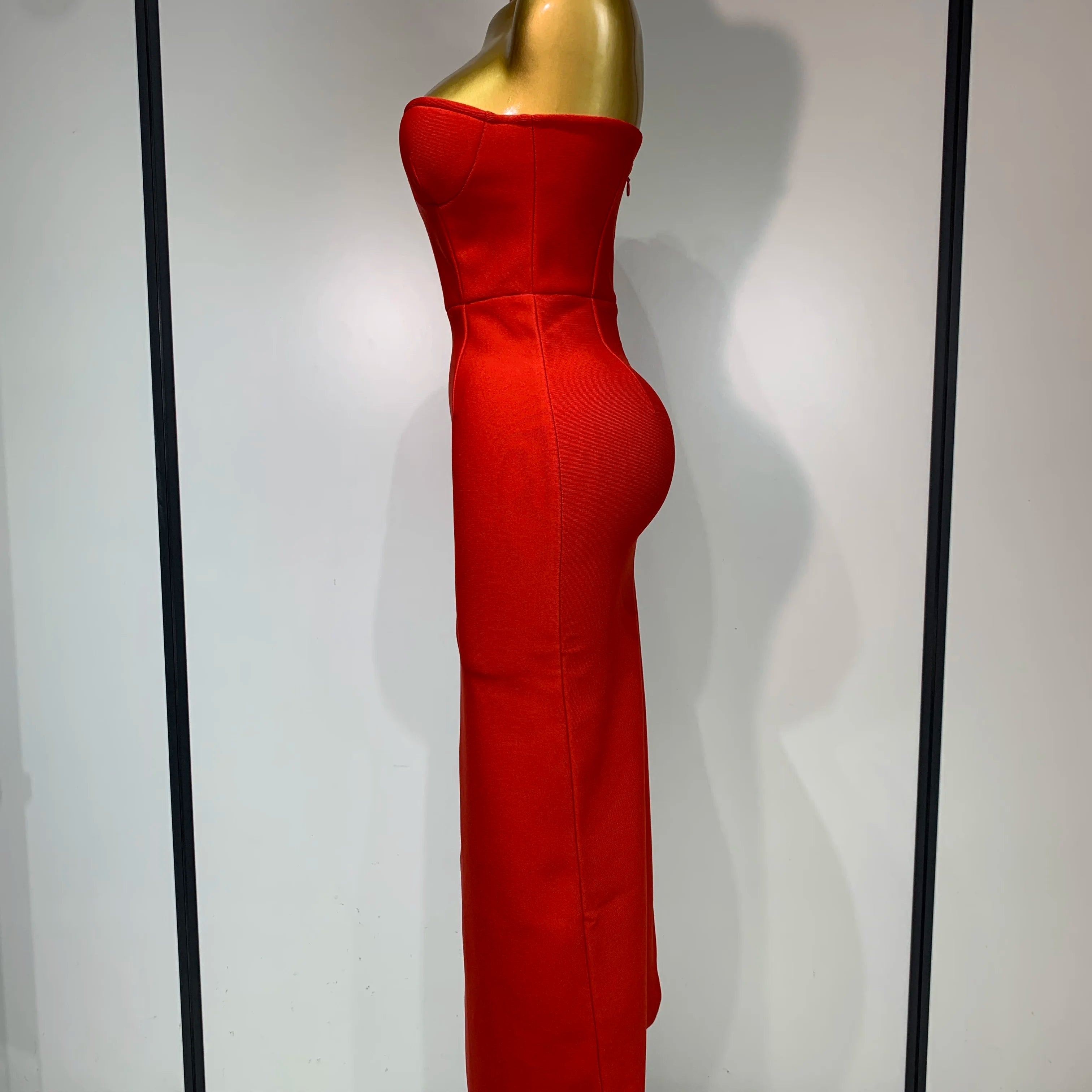 Sexy Red Strapless High Split Long Bandage Dress Luxury Birthday Dress Women Backless Bodycon Dresses Elegant Evening Party Gown