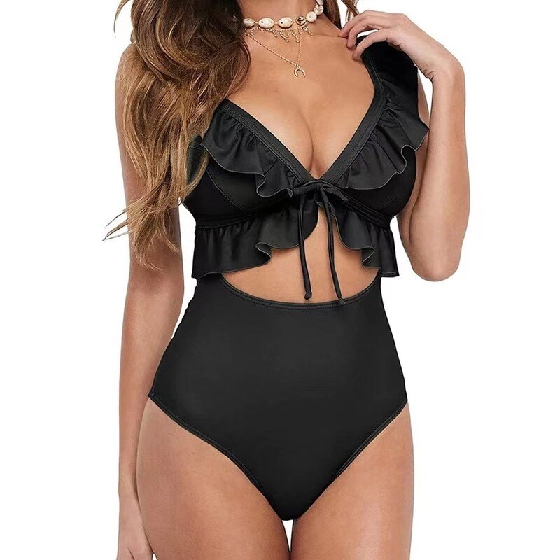 Sexy Ruffle One Piece Swimsuit - Plus Size Swimwear Female Monokini Bathers Bathing Suits Beachwear Swim Ladies Bikini