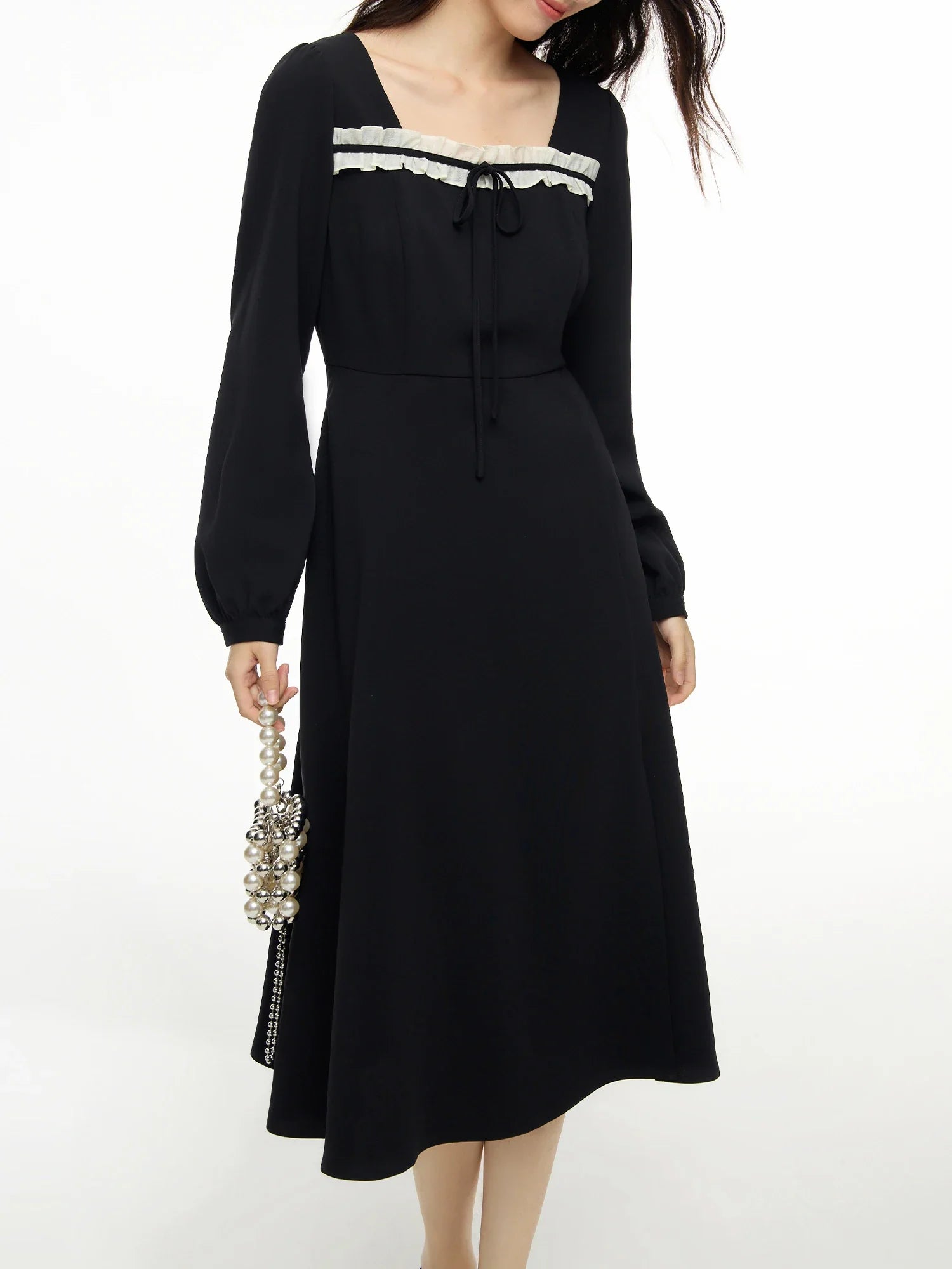 DUSHU Women's Autumn Outfit New Style Sweet French Square Collar Dress Slimming Versatile Women Dress Casual 24DS83330