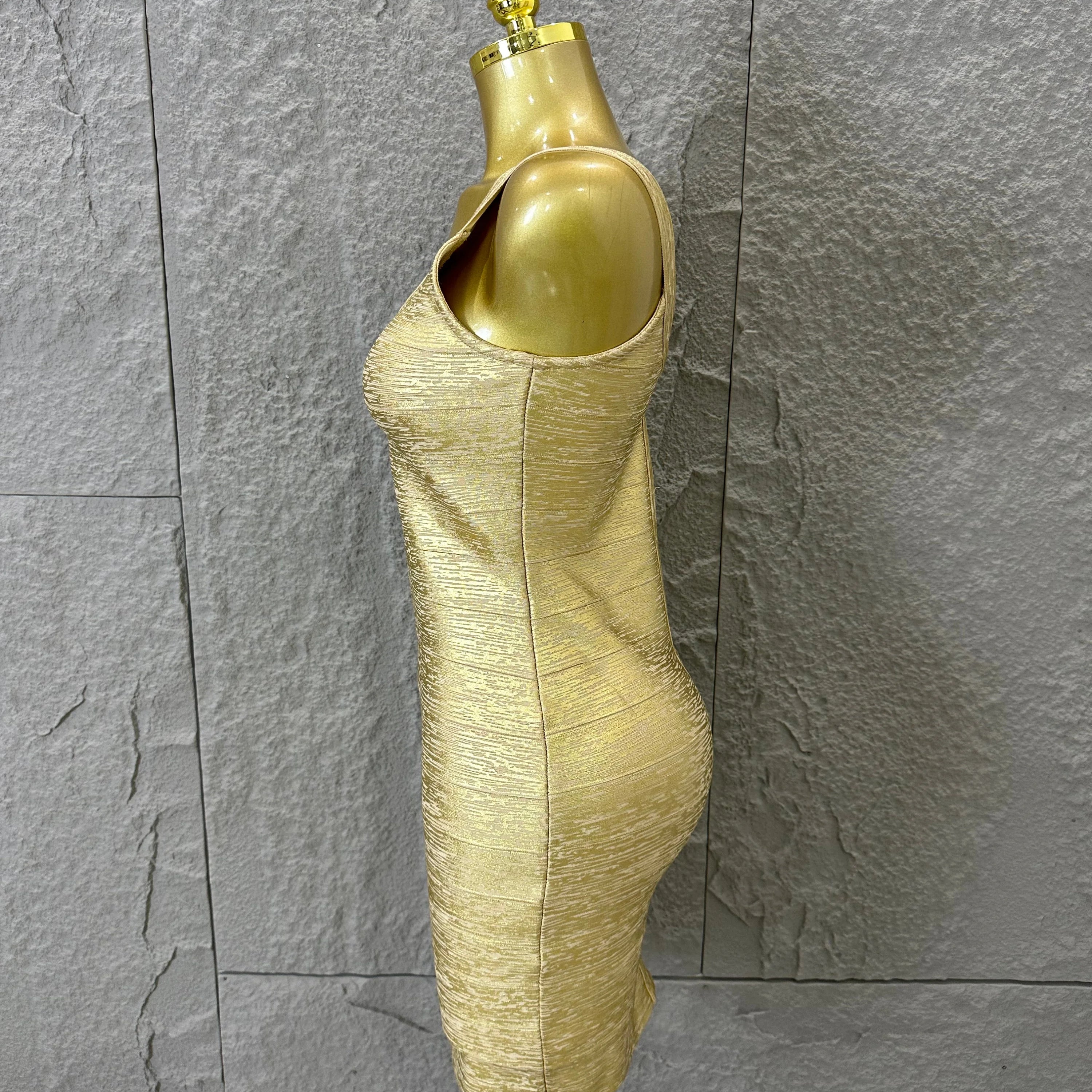 Women Sexy Elegant 2026 Silver Gold Metallic Bandage Mini Dress Women Sleeveless Bodycon Formal Event Cocktail Party Costume