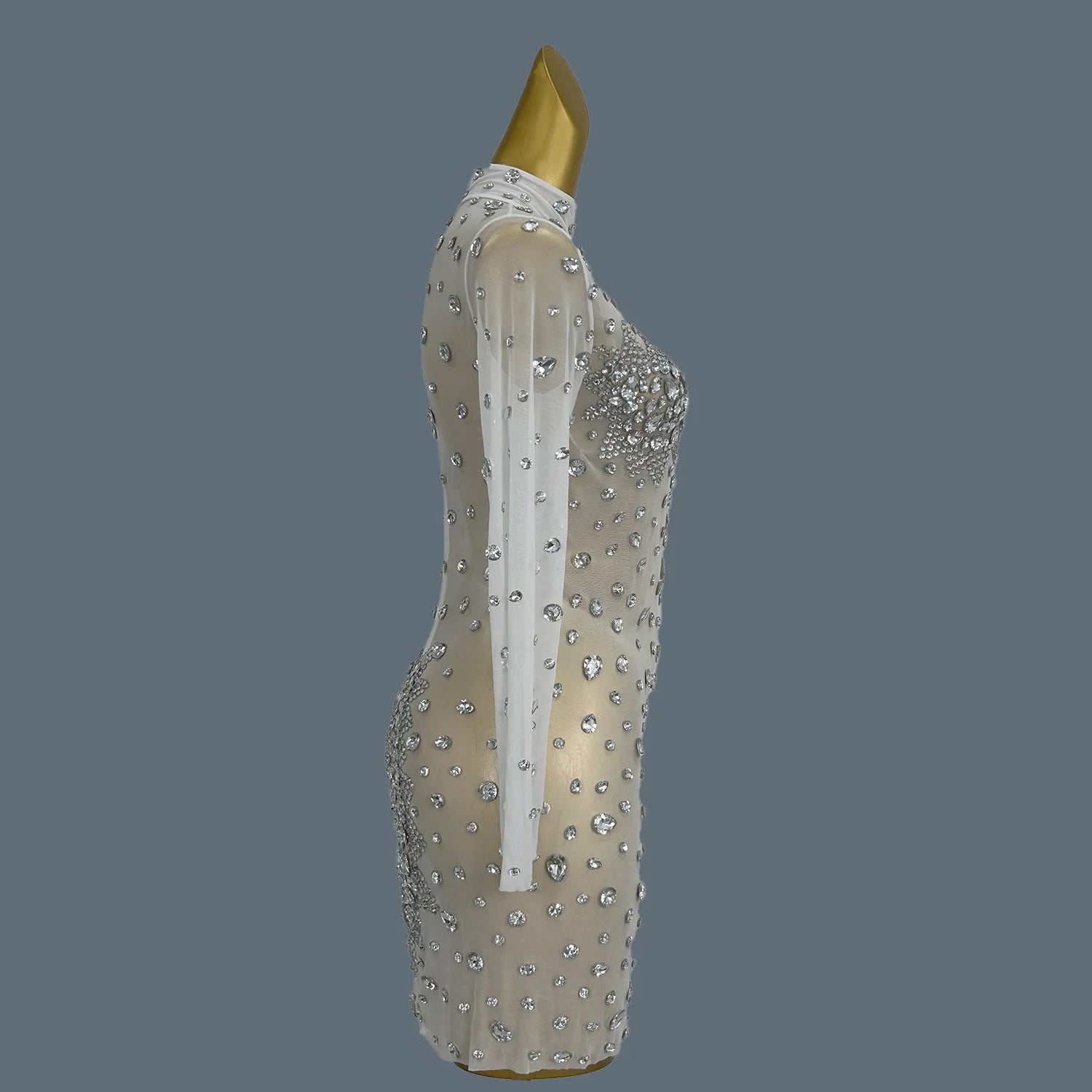 Women Sexy White Crystals Mini Dress Luxury Birthday Celebrate Evening Party Rhinestones Gown Singer Stretch Costume Guibin