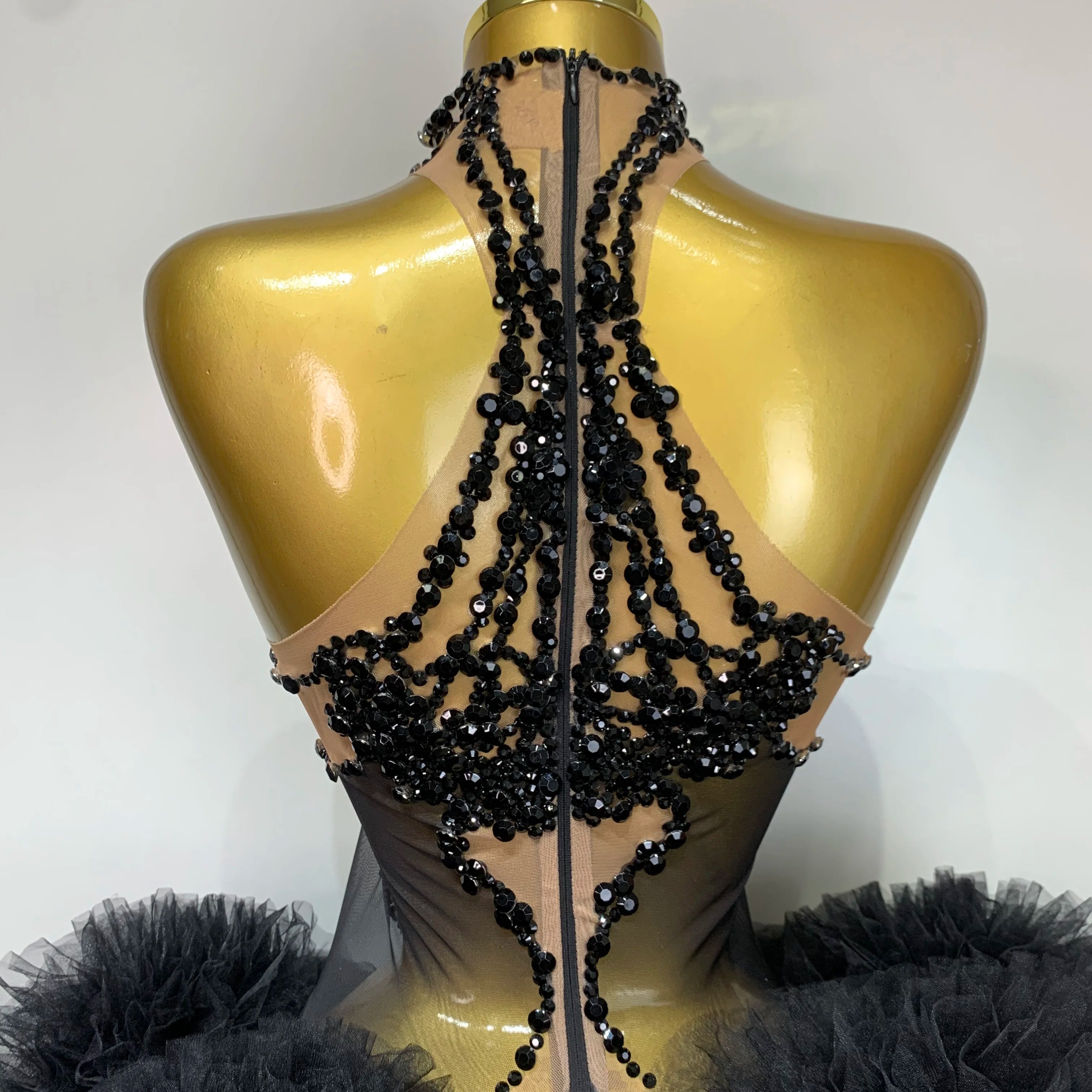 Luxury Women Sexy Sparkly Rhinestone Sleeveless Mesh See Through Bodycon Mini Birthday Dress Evening Party Performance Costume