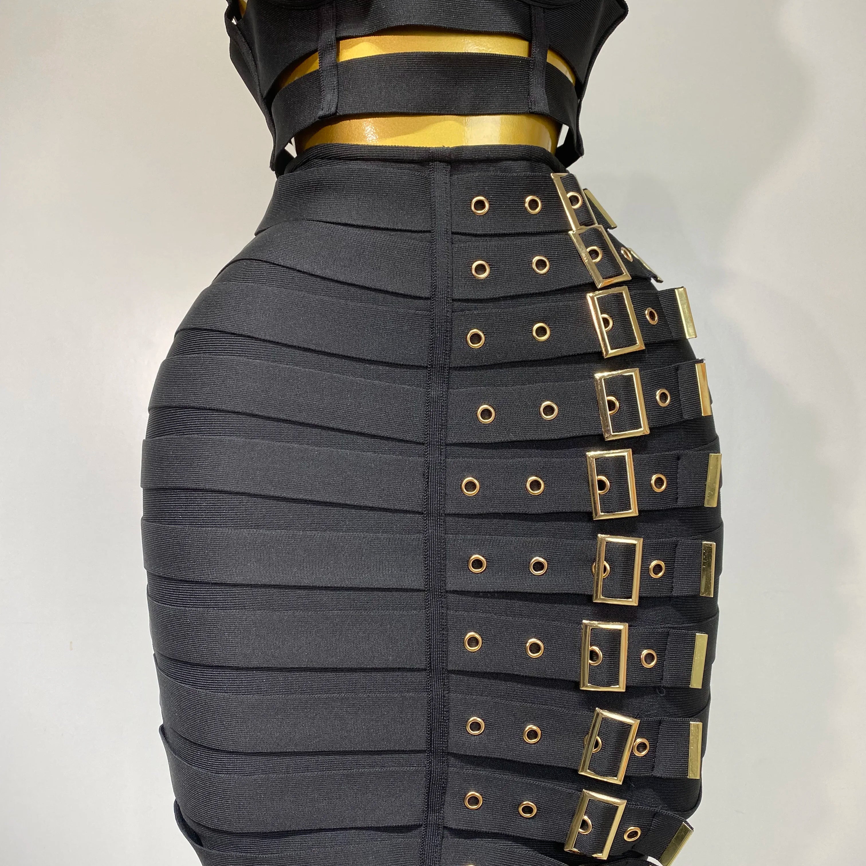 Women Sexy Black Cut Out Bodycon Bandage Skirt Two Piece Set 2025 Celebrity High Streeet Evening Birthday Club Party Outfits