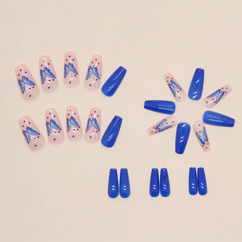 24 pcs long ballet-shaped French butterfly powder nails +1 nail glue +1 nail file