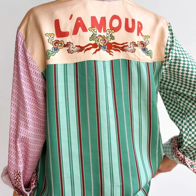 Fashion Graffiti Long Sleeve Turn-down Collar Blouse Vintage Print Graphic Shirt New Cardigan Casual Streetwear Clothing