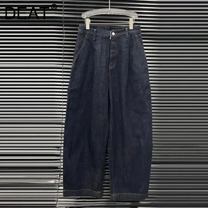 Autumn Winter New Fashion Vintage Denim Pants For Women High Waist Loose Straight Wide-Leg Denim Pants Female 11A07570