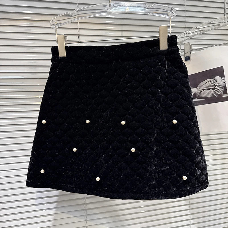 Winter New Fashion Elegant High-end Two-pieces Set For Women Velvet Cotton Inner Short Coat A-line Skirts 11A07777