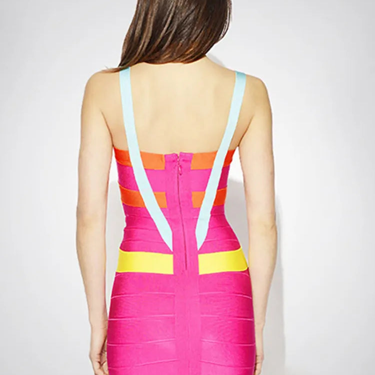 Women Summer Fashion Sexy Sleeveless Patchwork Bandage Dress 2022 Celebrity Designer Fashion Evening Party Club Dress Vestidos