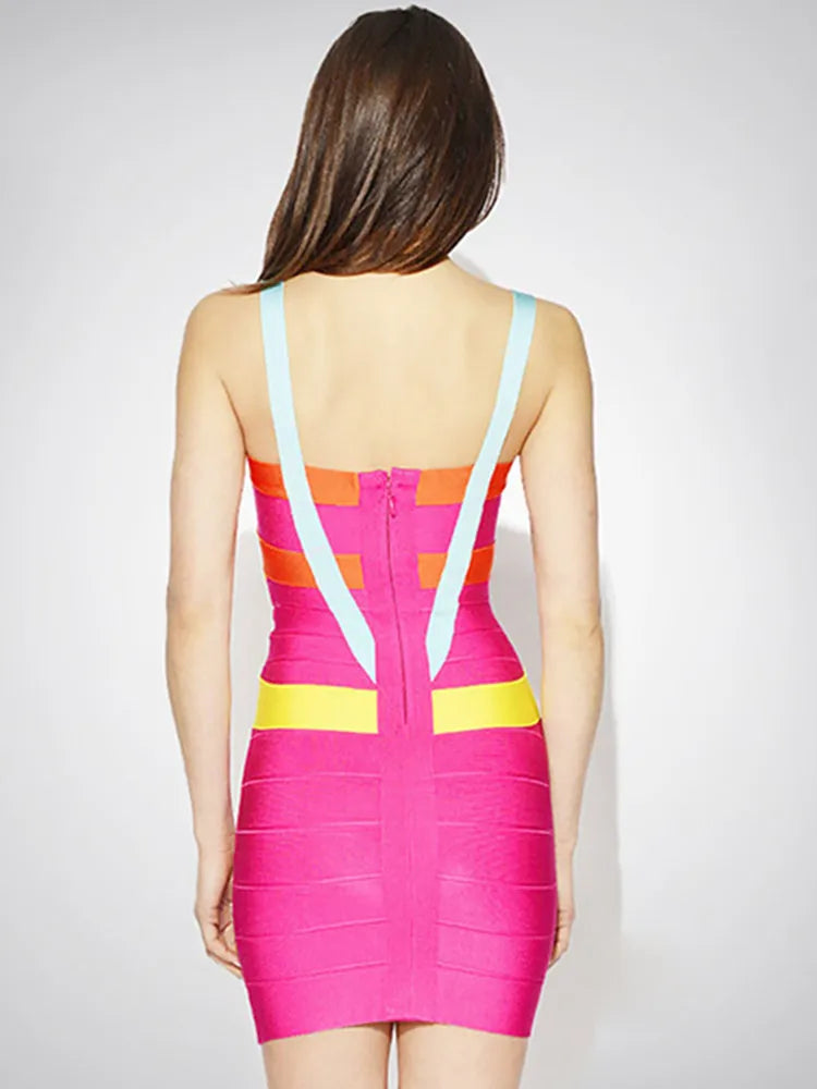 Women Summer Fashion Sexy Sleeveless Patchwork Bandage Dress 2022 Celebrity Designer Fashion Evening Party Club Dress Vestidos
