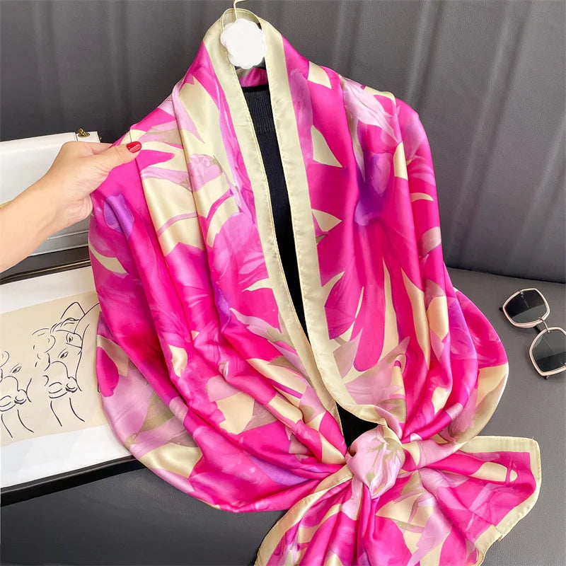 Europe United Hot Women Luxury 180*90cm Women Silk Scarf Female Beach Shawl Bandanna Foulard Muffler Scarves Wraps