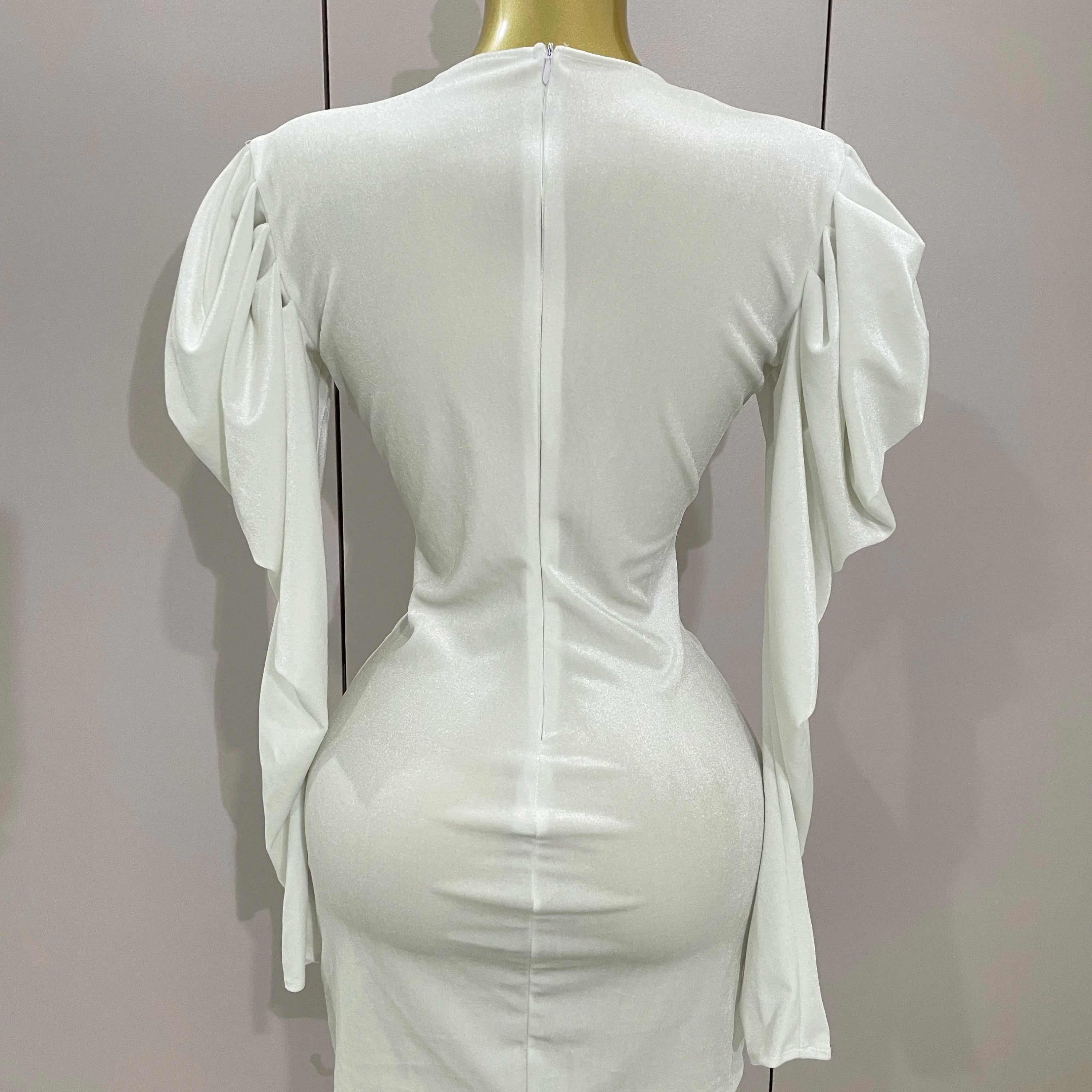 Luxury Sparkly Crystals Sexy Mesh White Velvet Short Dress 2025 Women Elegant Evening Prom Birthday Party Dresses Stage Costume