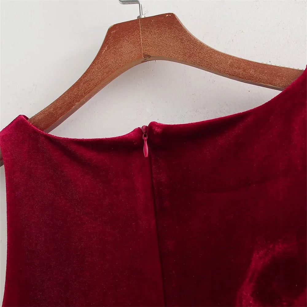 UNIZERA Retro Style Bow Tie Velvet Dress Winter New Round Neck Sleeveless Solid Color Slimming Short Skirt
