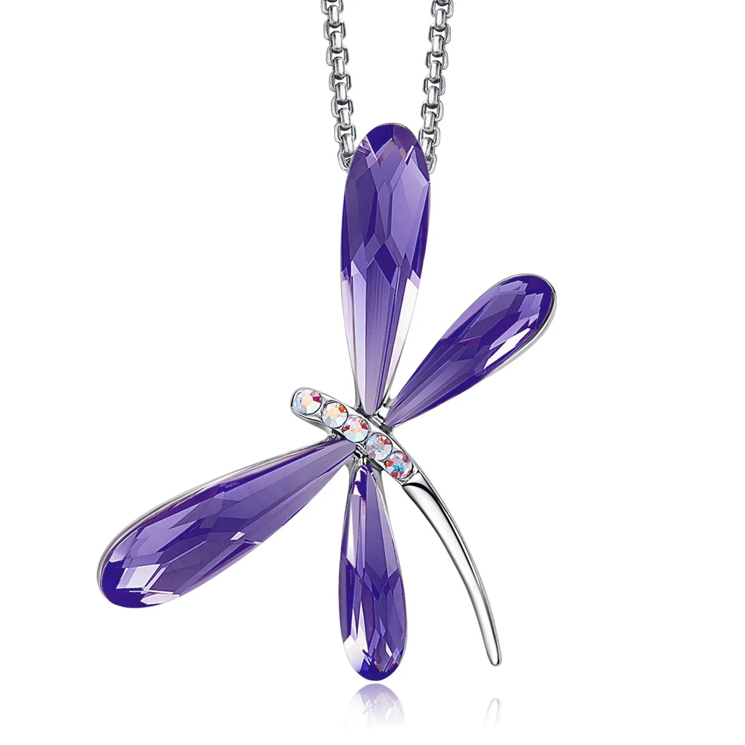 Cute Pink Blue Dragonfly Pendant Necklace for Women Girls Real Austrian Crystals Animal Necklaces Fashion Jewelry Free Shipping Purple