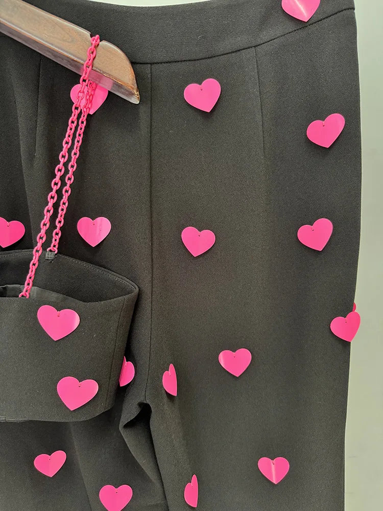 2025 New Spring Women Sexy Sleeveless Heart Sequined Strap Tops Straight Women's set Girls' Birthday Party Fashion Wear