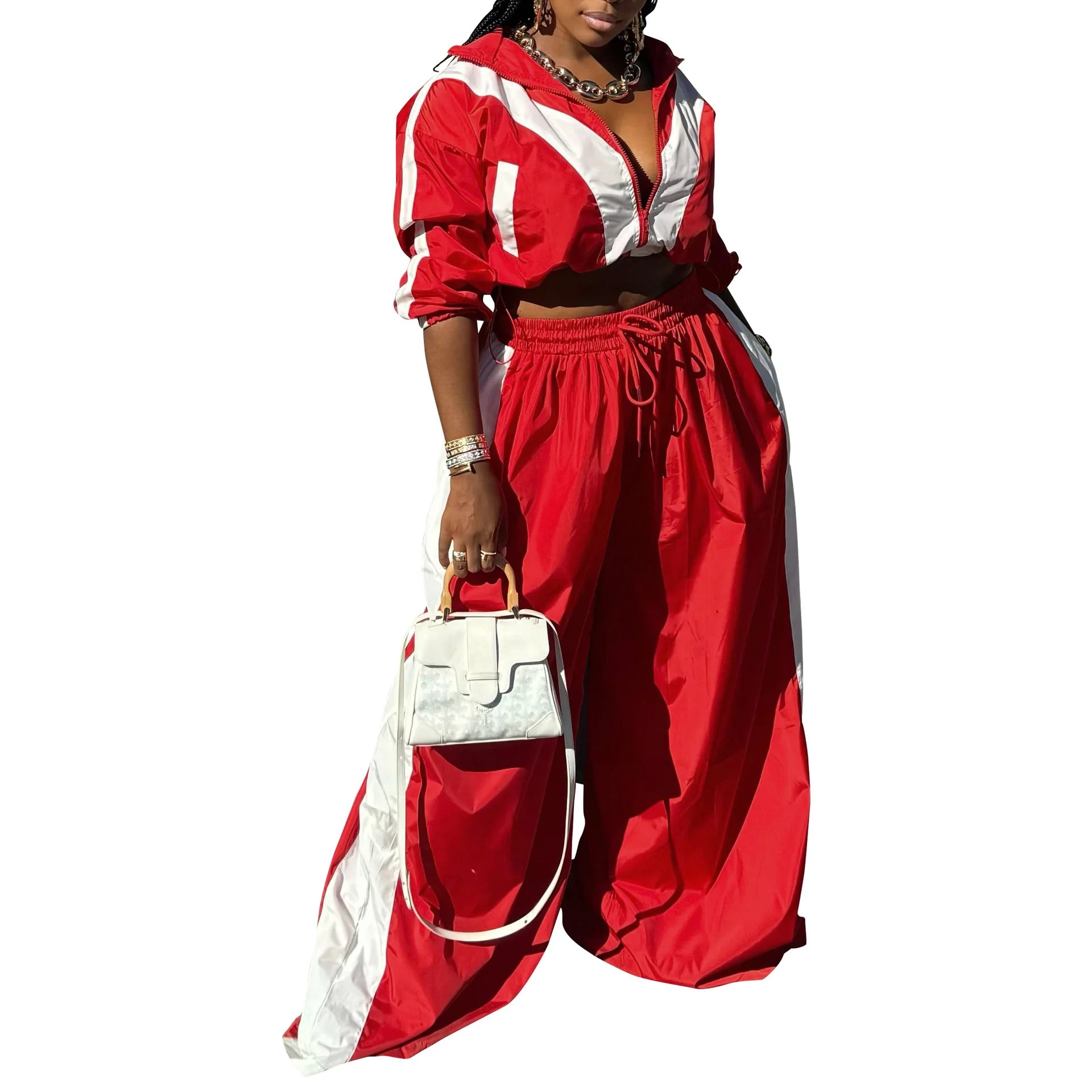 CM.YAYA Active Patchwork Women's Set Zipper Sweatshirt Jacket and Wide Leg Pants Suit 2025 INS Two 2 Piece Sets Outfit Tracksuit