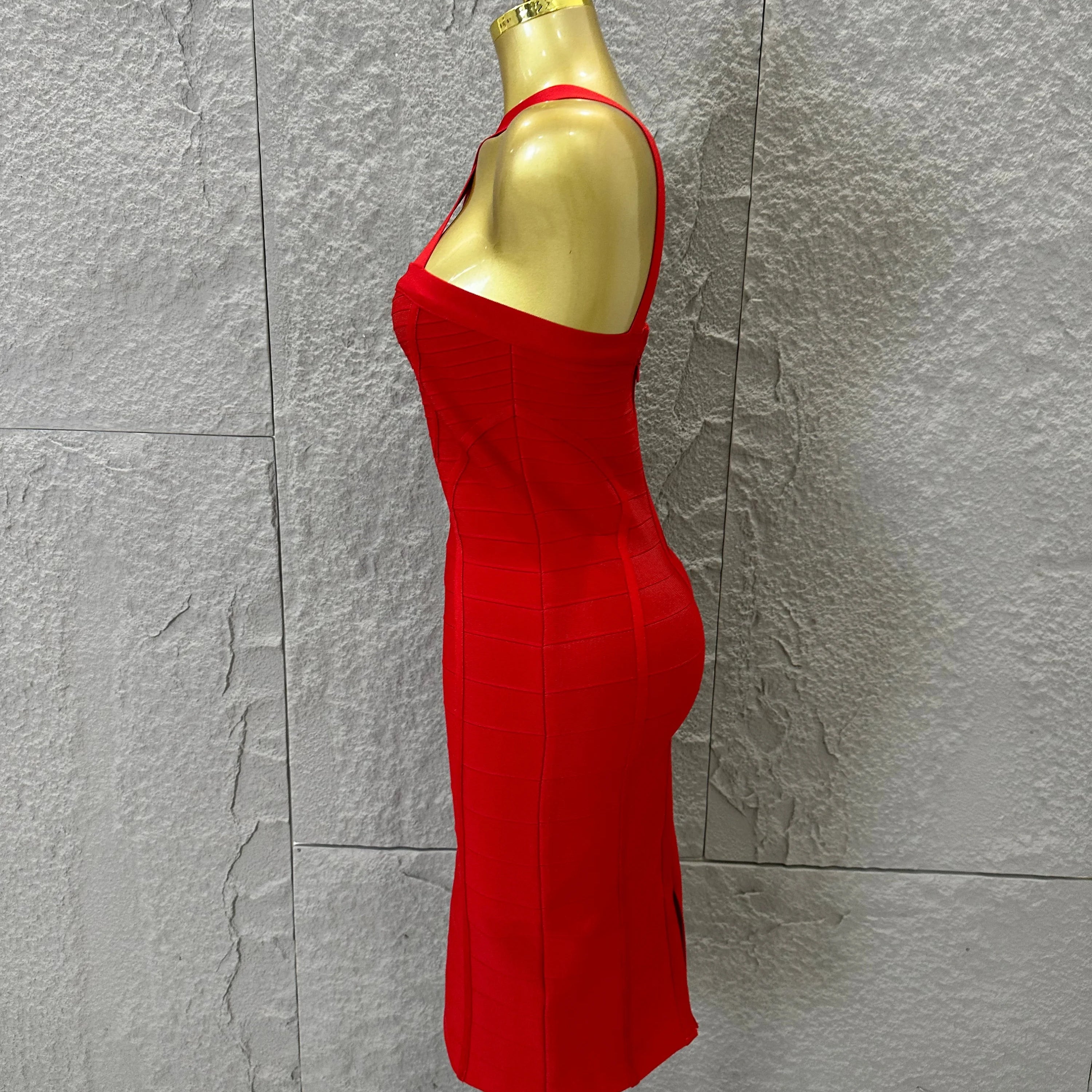 Elegant Red Halter Neck Mini Dress Women Sexy Criss Cross Strap Bandage Form-Fitting Outfit Cocktail Party Costume