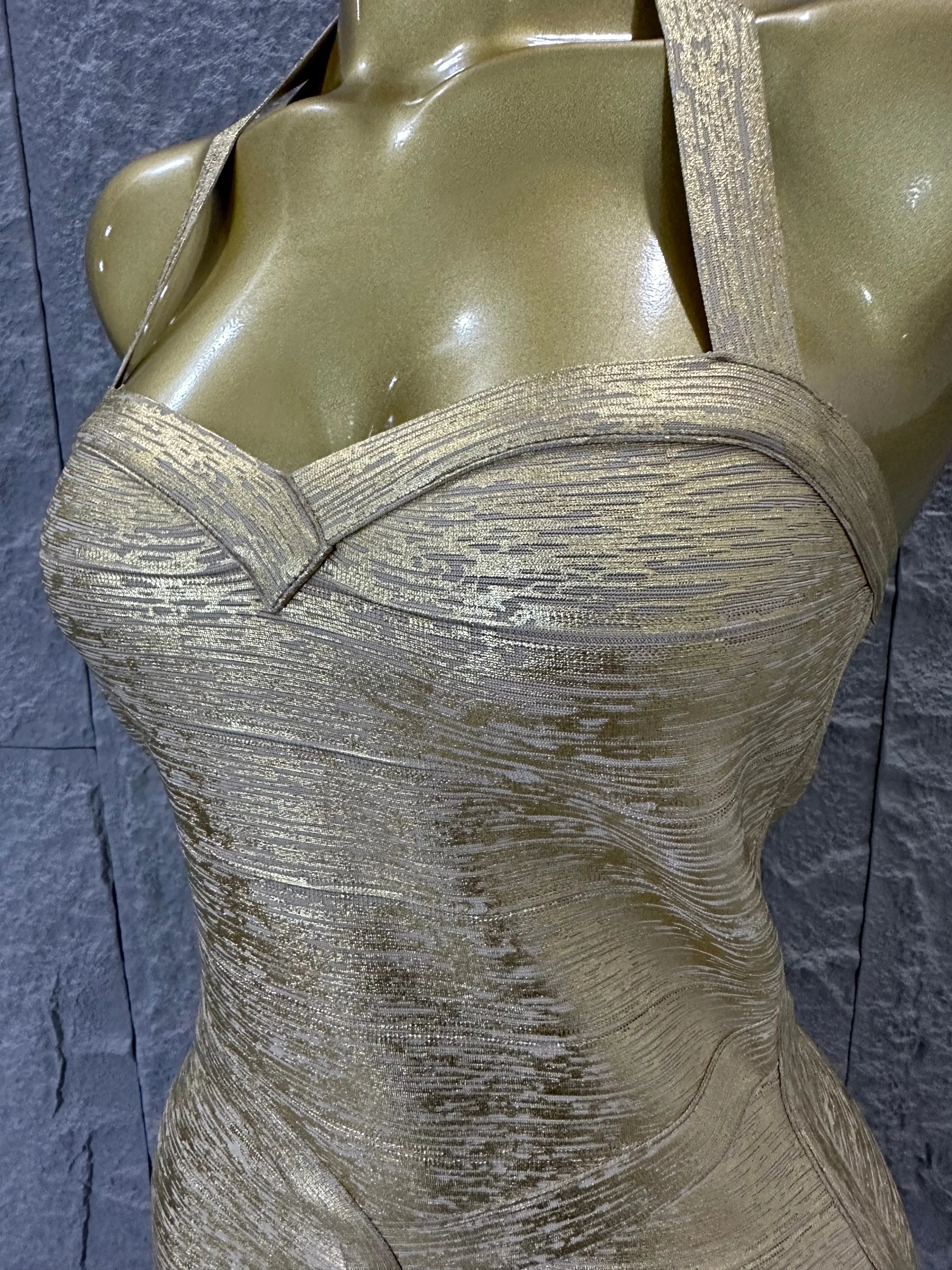 Elegant Gold Metallic Bandage Mini Dress Women Halter Neck Sweetheart Bodycon Formal Event Cocktail Party Costume