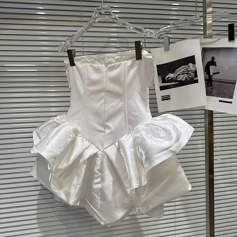 Winter New Sweet Fashion Ruched Twist Hem Fishbone Waist Cinching Strapless Dresses For Women Dress Female 11A07797