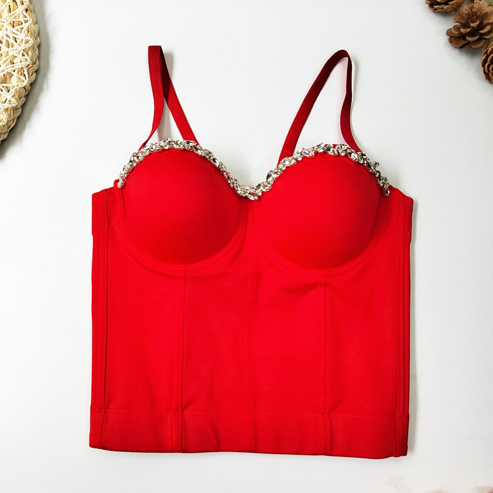 SXTHAENOO 2022 New Women Sexy Fashion Crop Top Diamond Flower Strapless Vest Bustier Bra Night Club Party Tank Top Female HR026703