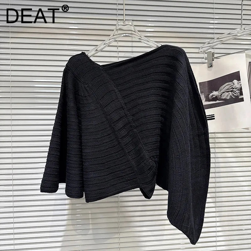 Winter New Fashion Lazy Style Diagonal Jacquard Batwing Knitted Sweater Shawl For Women Loose Pullover Female 11A07945