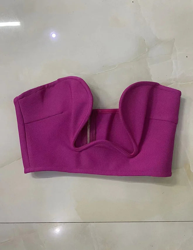 New Summer Black White Fashion Off the Shoulder Tops Sexy Bandage Strapless Short Tops Tank High Quality Fuchsia