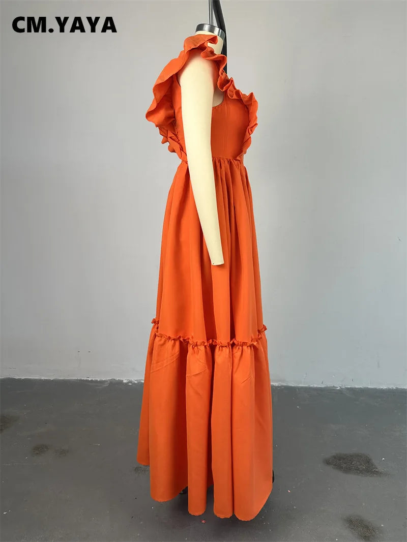 2024 Summer Ruffles Short Sleeve Sweet Cute O-Neck Floor-Length Long Women Dress Beach Streetwear Big Swing Maxi Dresses