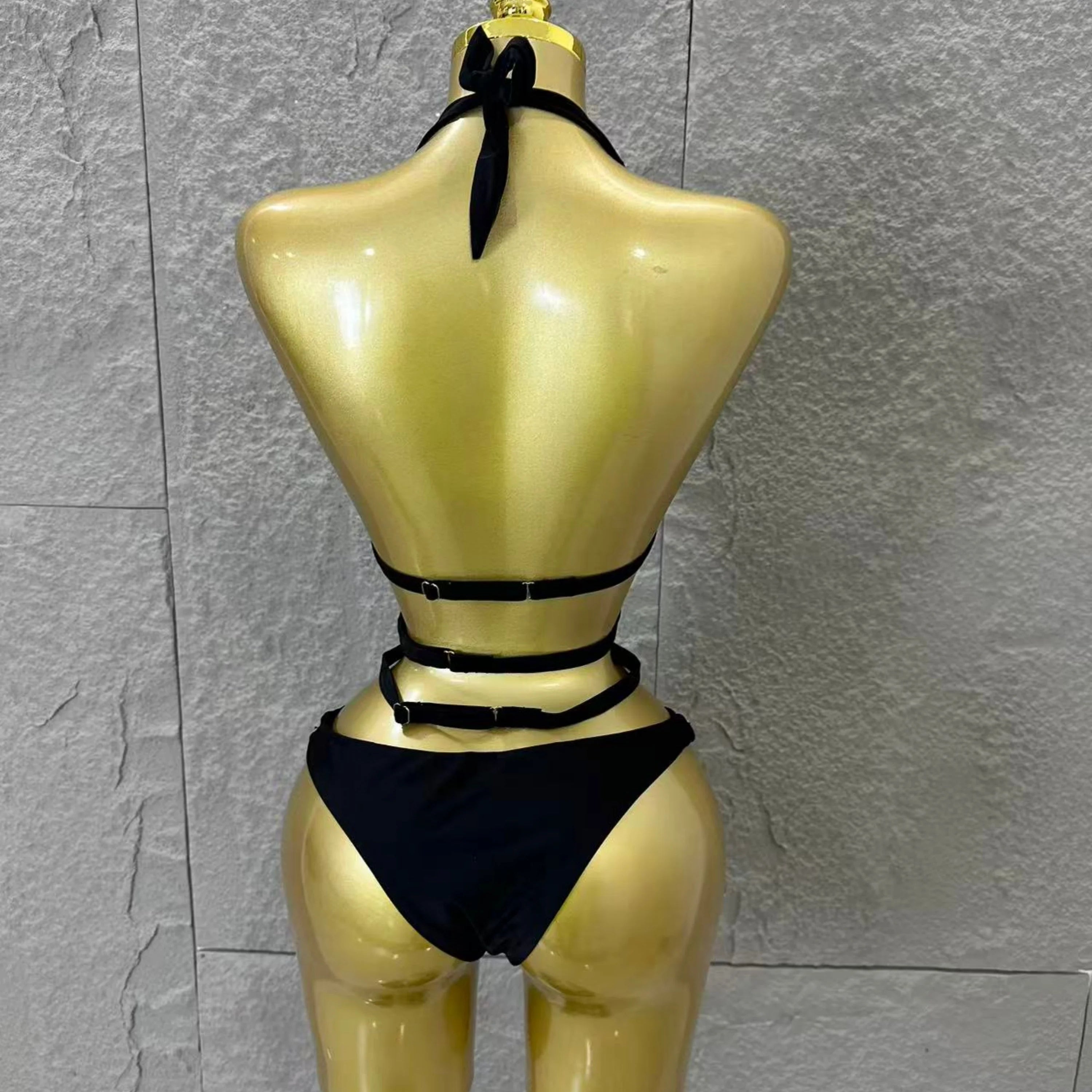 Women Sexy Halter Neck Iridescent Crystal Embellished Cutout Outfit Stage Performance Costume 2026 Luxurious Black Bodysuit