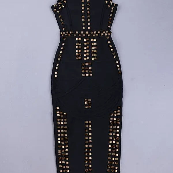 2023 New Women Sexy Diamond Embellished Bodycon Long Bandage Dress Elegant Rayon Backless Sleeveless Party Dress black