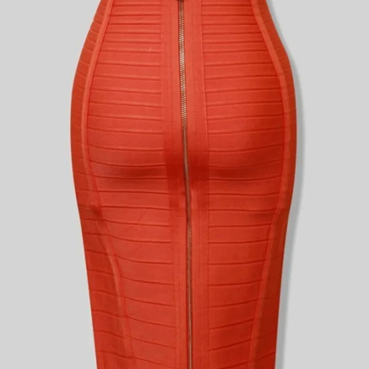 STOCK All Match Style 15 Colors Golden Zipper Package Hips Knee Length Bandage Skirt Fashion Office Lady Wear Woman Basics item Orange