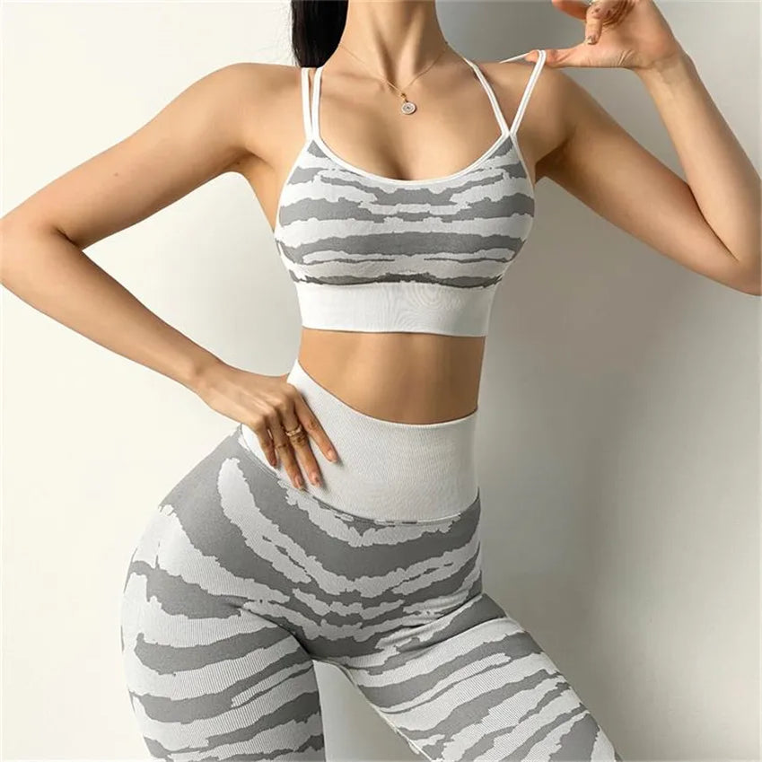 Pad Seamless Ensemble Women Sport Bra Yoga Set Workout Gym Legging Running High Waist Scrunch Pant Fitness Active Suits