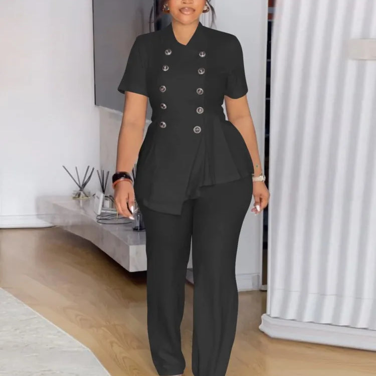 Plus Size Summer 2 Two Piece Set Women Irregular Ruffle Pleated Fashion Ladies Blouses Casual Bodycon Woman Pencil Pant