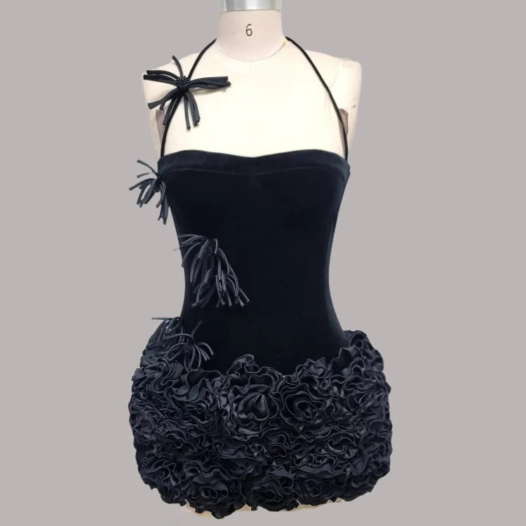 2025 New Sweet Women Set Sexy Strapless Laced-up Tops Florlas Bodycon Mini Velvet Skirt 2 Piece Celebrate Birthday Party Dress black