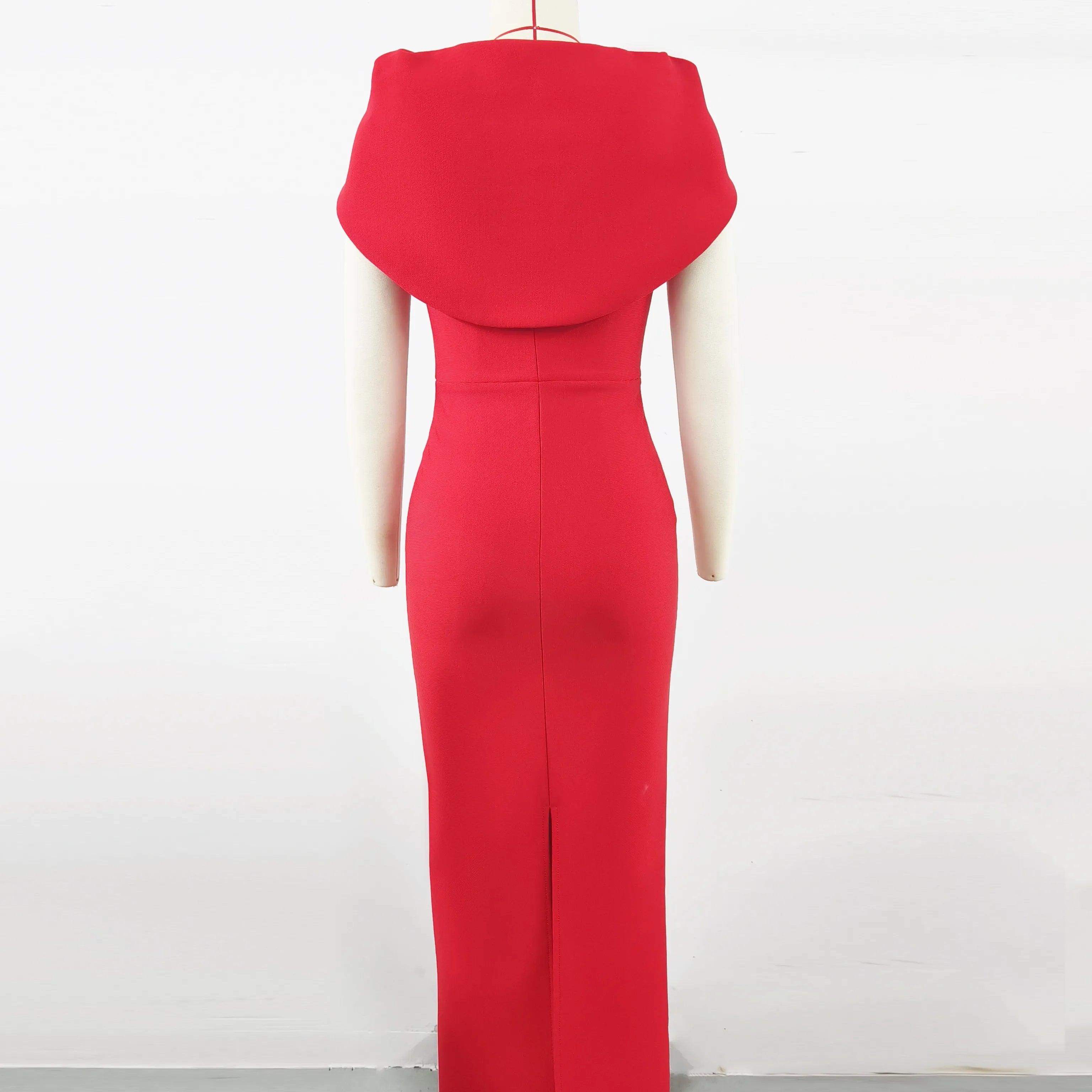 Red Color Women Sexy Square Collar Short Sleeve Bodycon Long Bandage Dress Evening Party Celebrate Wedding Outfit