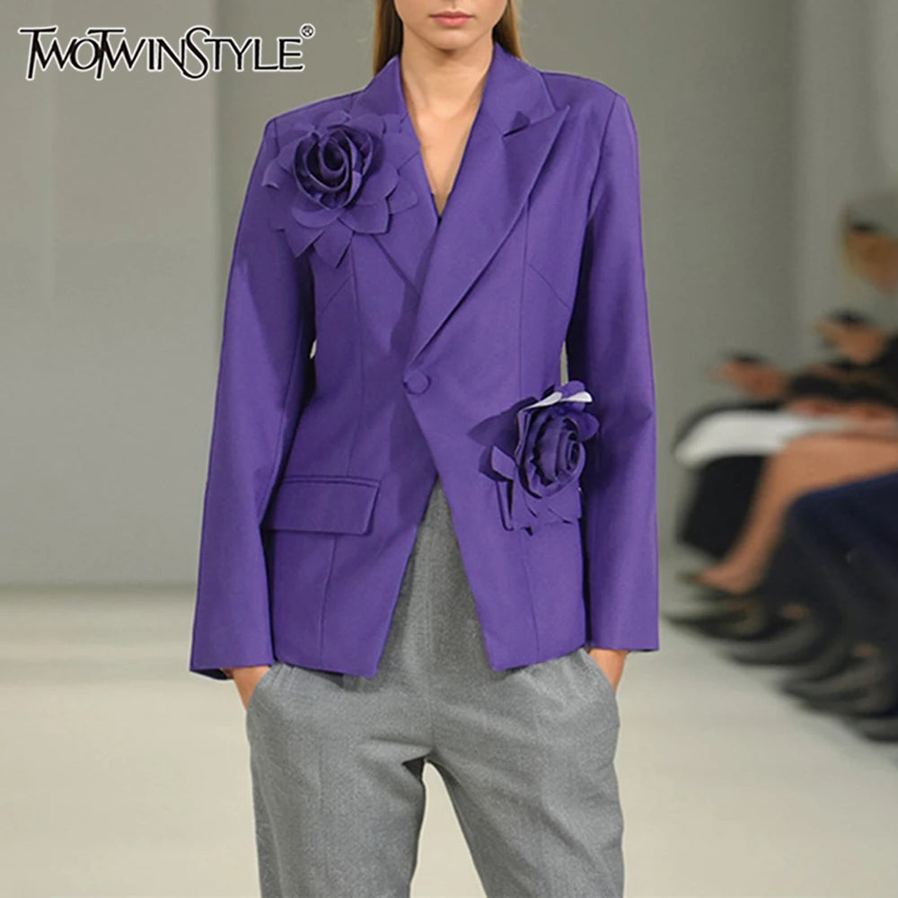 Solid Slimming Spliced Appliques Elegant Jackets for Women Lapel Long Sleeves Patchwork Button Jacket Female New